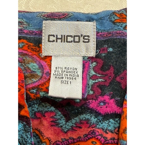 Chico's Paisley Patchwork Tunic Top Women's Size 1 Beaded V Neck Long Sleeve‎ - Picture 5 of 12